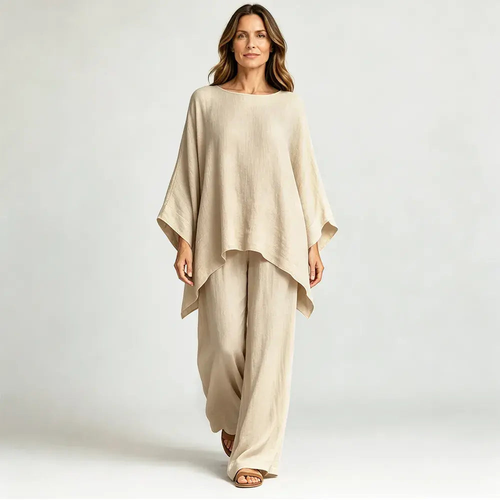【S-3XL】🌸✨Oferta por tiempo limitado - Conjunto de mujer de camisa holgada básica y pantalón de lino