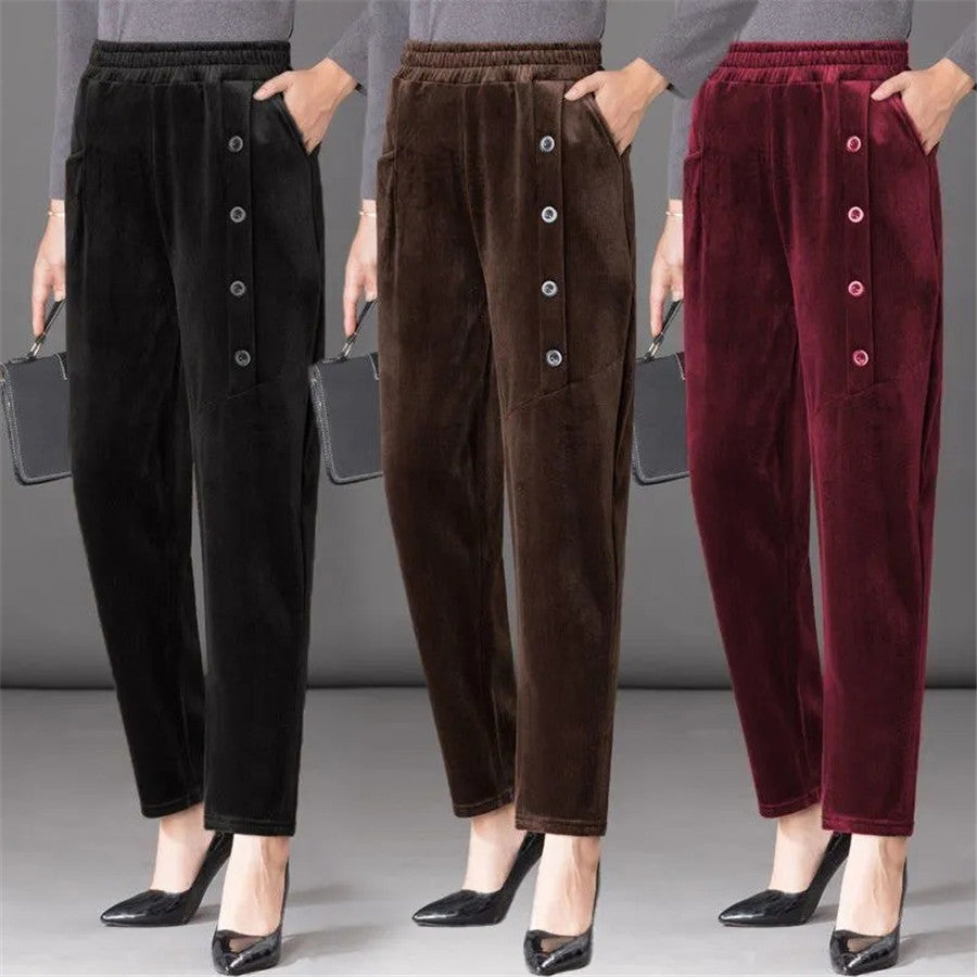 ✨️💕【XL-5XL】Pantalones largos de terciopelo con botones para mujer, nuevo estilo para otoño e invierno 2025