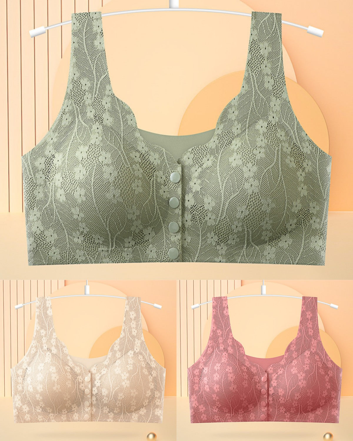 👙🌷Balenie 3 [40-100 kg] dámskej bezdrôtovej čipkovanej prednej podprsenky [posledný deň - zľava 49 %]