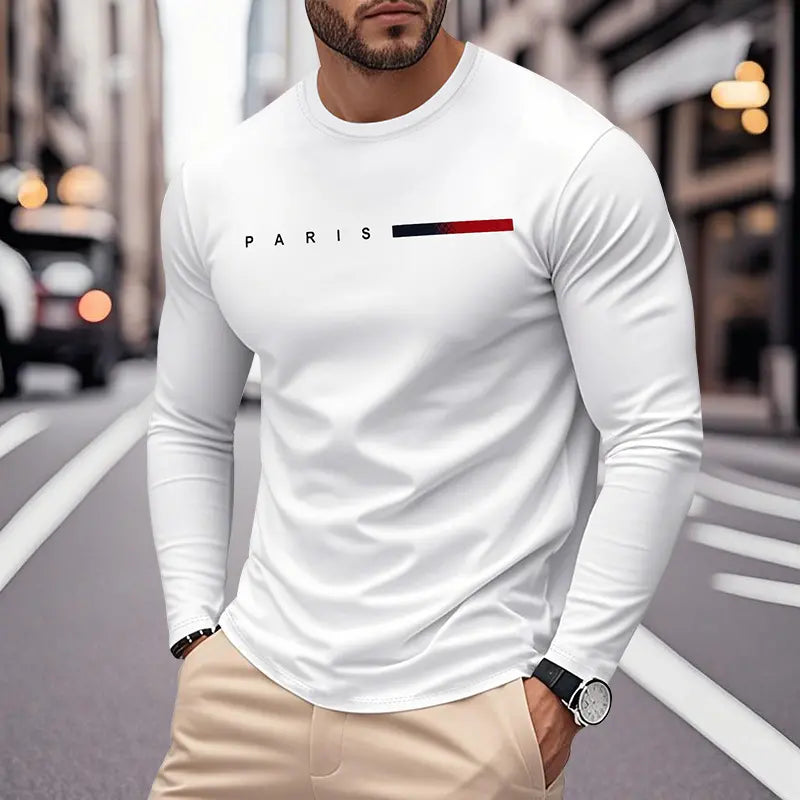 【S-3XL】Camiseta de manga larga con cuello redondo para hombre - estilo urbano informal.
