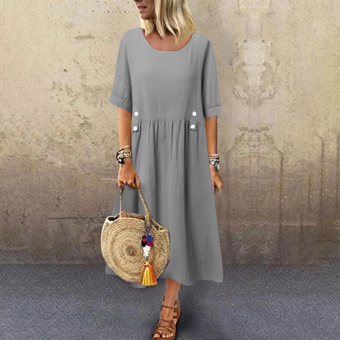 🔥🔥👗👗2024 nové bavlnené a ľanové tkaniny ležérne módne šaty 3694662