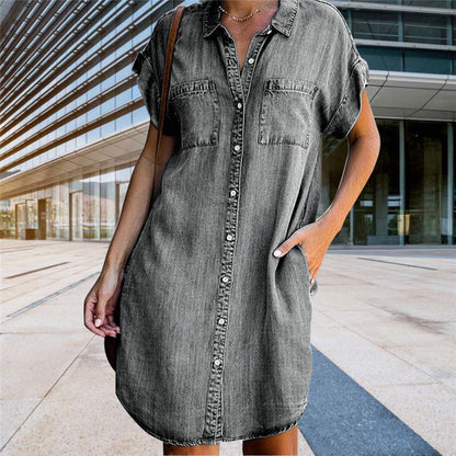🔥【Venta directa de fábrica】【S-5XL】Vestido vaquero de manga corta
