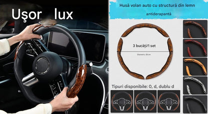 🚗【1 Set de 3 Bucăți】👍👍Husă volan auto antiderapantă din lemn