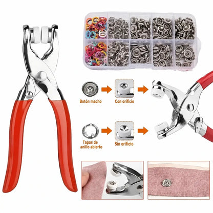 🔥 Kit de 100 Botones Metálicos + Alicate Manual Sin Costura 🧵🔧