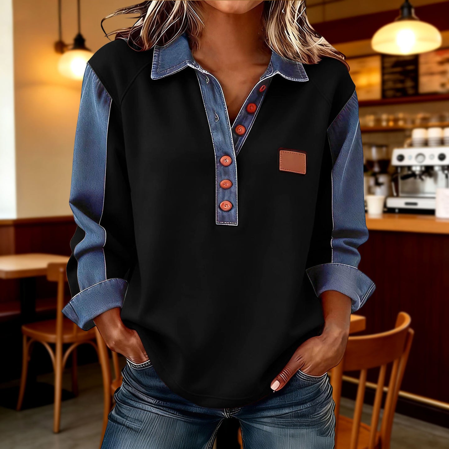 🍂 Ženska polo majica z jeansom | Novo jesen/zima 2026 | Ohlapen kroj z dolgimi rokavi 🍂