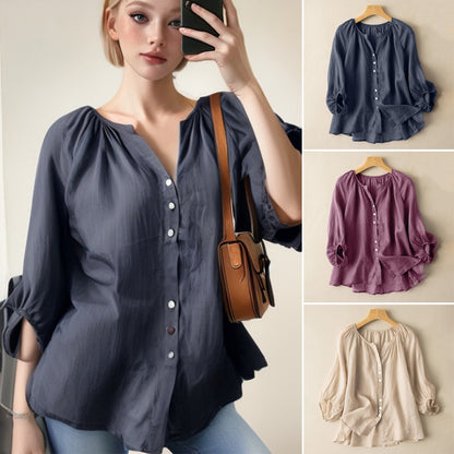 【S-5XL】Blusa de Mujer Suelta con Botones – Cintura Estilizada y Máximo Confort