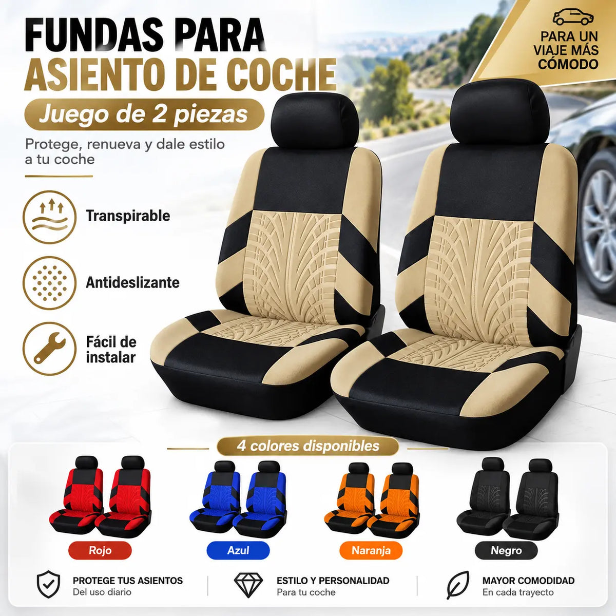 🚗🚗【50% de descuento 🔥】Juego de fundas universales para asientos de coche 2026 modernas, piel suave, 2 piezas ✅️ Pago contra reembolso