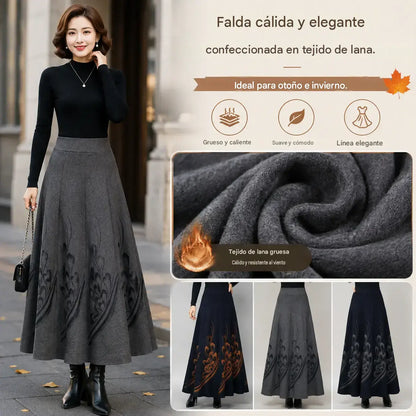 👗✨【 S–3XL】Falda de lana para mujer, ideal para otoño e invierno: cintura alta, corte en A y material cálido.