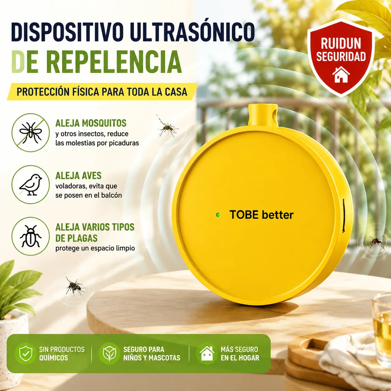 🔥【Compra uno y llévate otro gratis】🐦 Repelente de pájaros ultrasónico portátil | Ahuyentador automático para palomas, ideal para balcones, jardines y exteriores