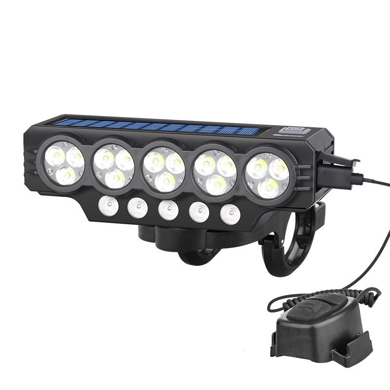 🚨💡 Solárny svetlomet na bicykel s USB nabíjaním a reproduktorom pre dlhotrvajúcu nočnú jazdu.