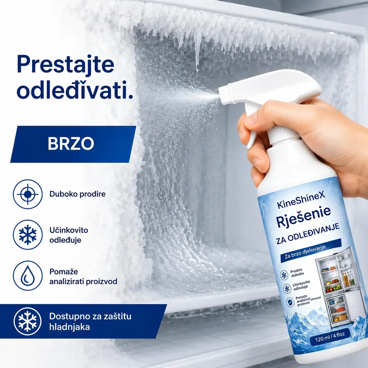 🔥【2 boce za 24 eura】❄️ Novi sprej za odmrzavanje (verzija 2026) 🧡 Brzo uklanja mraz iz zamrzivača