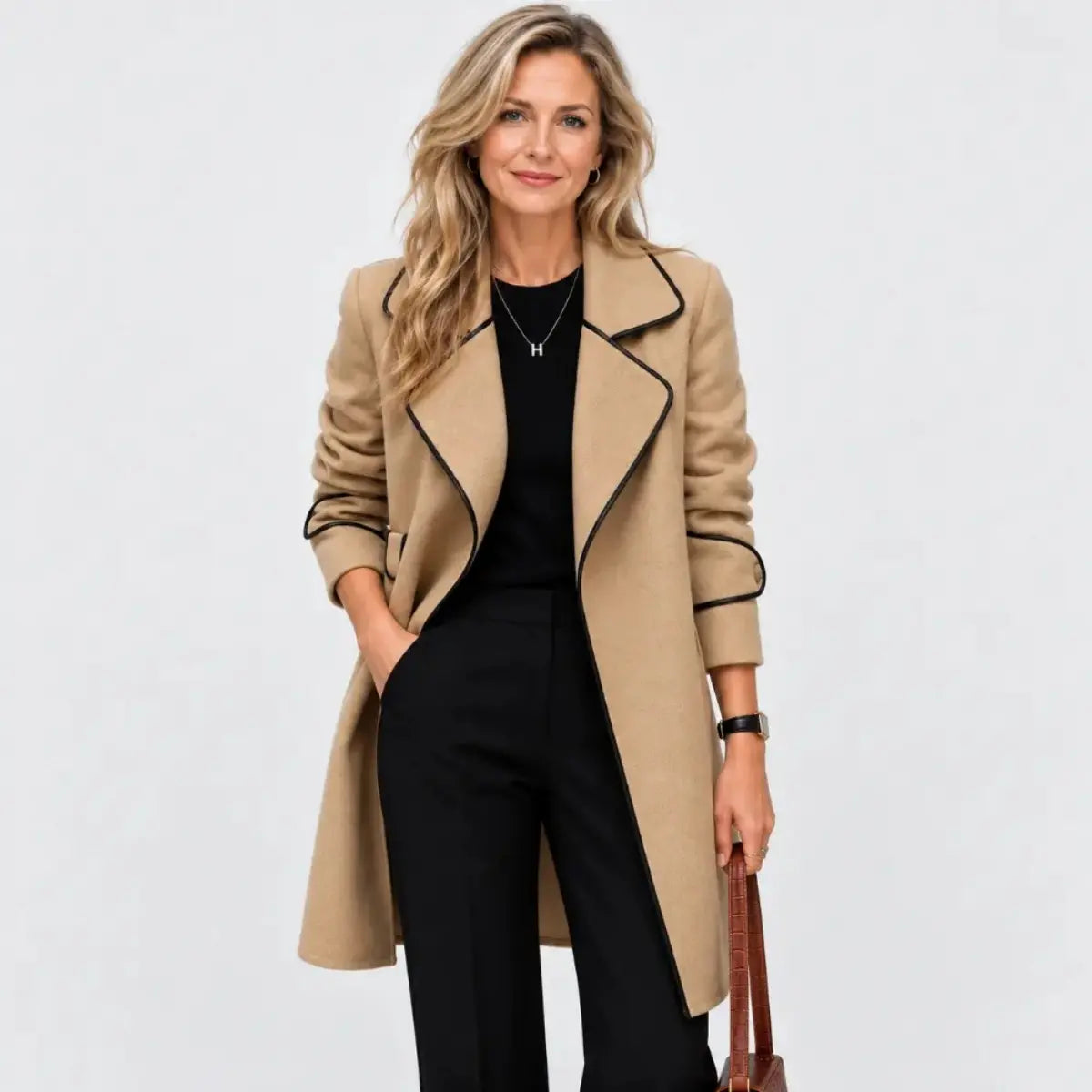 😊👩【50 % popust】【M–4XL】Nov jesensko-zimski plašč/jakna v korejskem slogu – obojestranski kašmir, srednja dolžina