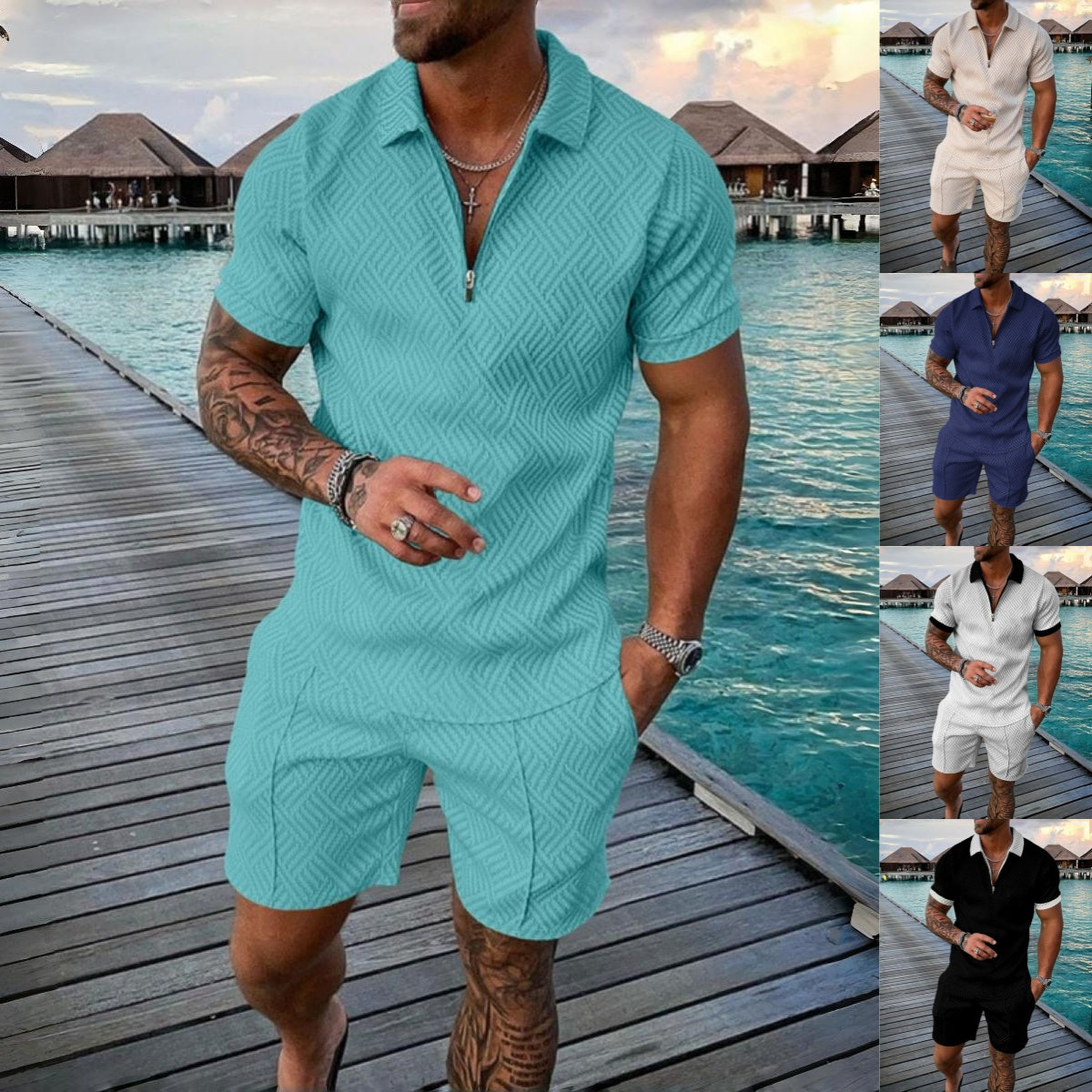 【Pago contra entrega.】Conjunto de verano para hombre: camiseta y pantalón corto cómodos, ideal para diario y casa.