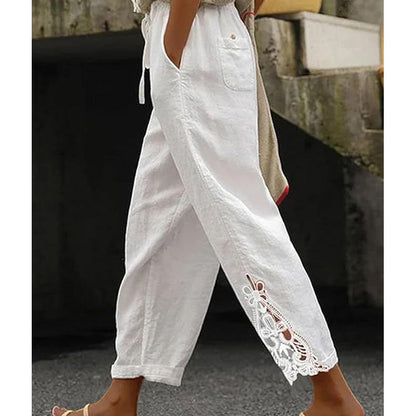 💯Pantalones de mujer con detalle de encaje y cordón ajustable.