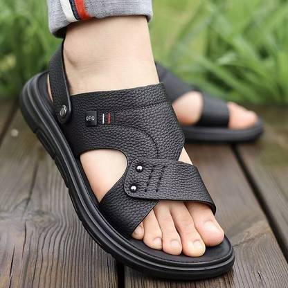🐂【38-44】Nuevas sandalias de playa de cuero con suela gruesa para hombre