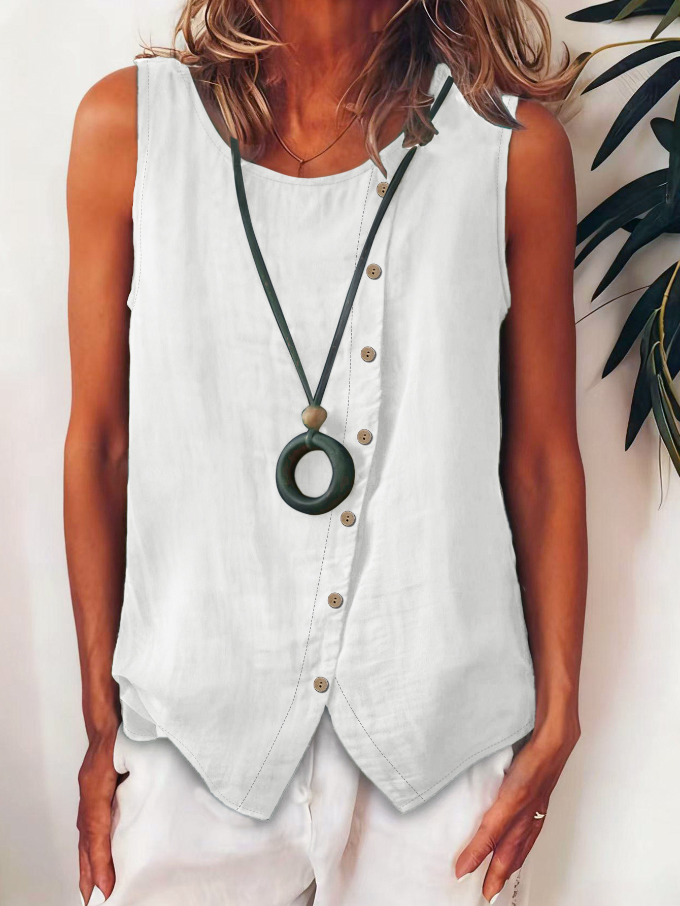 Blusa sin mangas elegante para mujer 2026 – Diseño suelto con botones y estilo casual chic