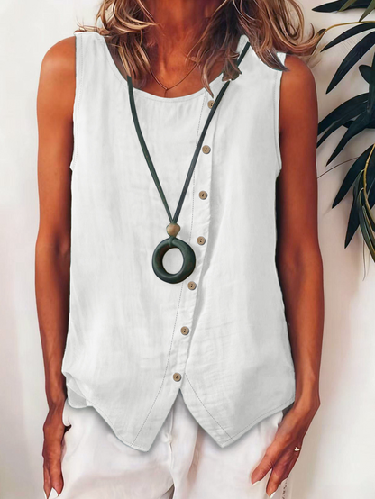 Blusa sin mangas elegante para mujer 2026 – Diseño suelto con botones y estilo casual chic
