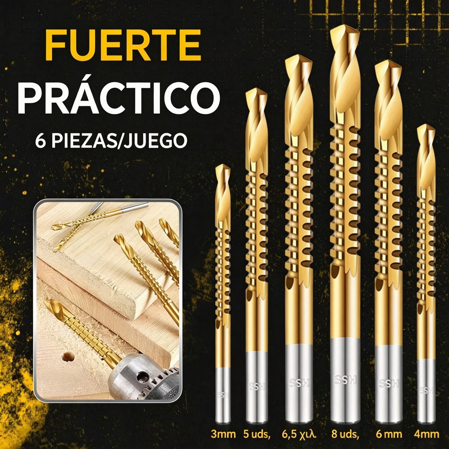 【Juego de 6 piezas】⚙️ Juego de brocas helicoidales: fabricadas en acero rápido, con recubrimiento de titanio y aptas para diversos materiales 🧰