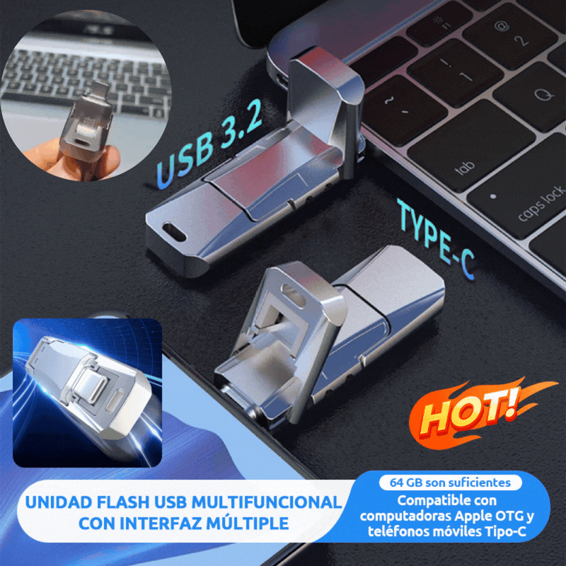 （32GB）Nuevo modelo 2026 📲💻 Unidad flash USB 4 en 1 para teléfonos y computadoras, unidad de estado sólido tipo C,unidad flash USB