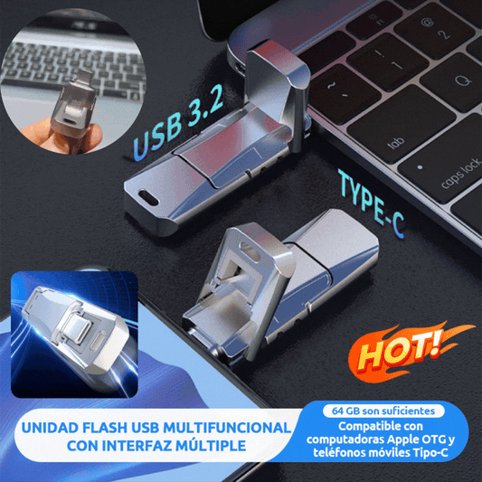 （32GB）Nuevo modelo 2026 📲💻 Unidad flash USB 4 en 1 para teléfonos y computadoras, unidad de estado sólido tipo C,unidad flash USB
