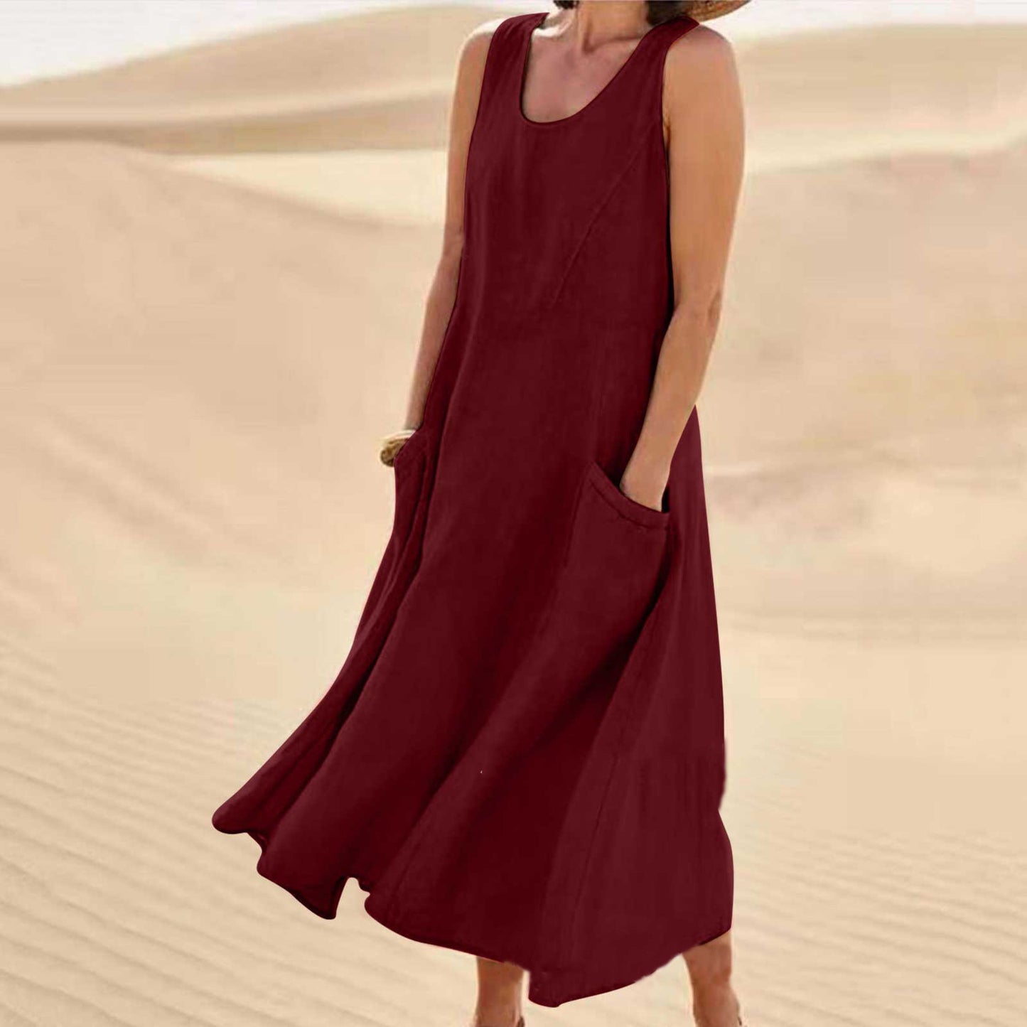 🌈👗【12 farieb, S-5XL】💖 Nové elegantné jednofarebné šaty bez rukávov s okrúhlym výstrihom z bavlny a ľanu na leto 2025.