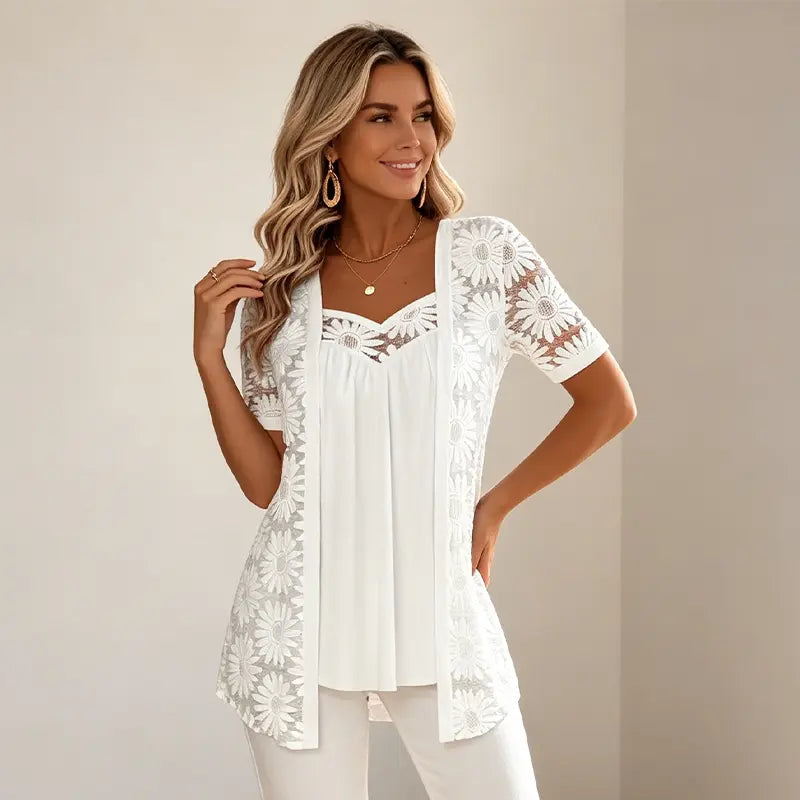 👚 Elegantný sieťovaný top 2 v 1 s čipkou – tvarujúci a upravujúci bruško, dostupný v 5 farbách, veľkostiach S – 4XL! 🌸✨
