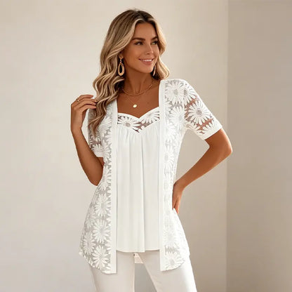👚 Elegantný sieťovaný top 2 v 1 s čipkou – tvarujúci a upravujúci bruško, dostupný v 5 farbách, veľkostiach S – 4XL! 🌸✨
