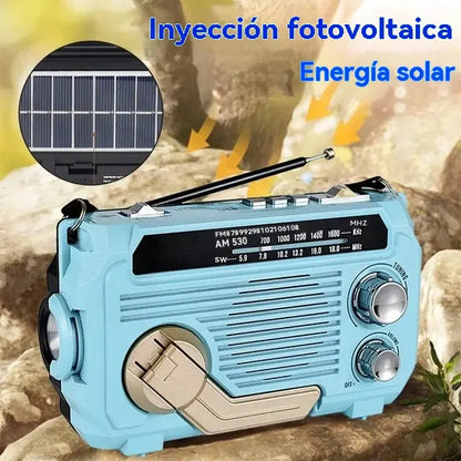 Radio de emergencia portátil con carga manual y luz LED