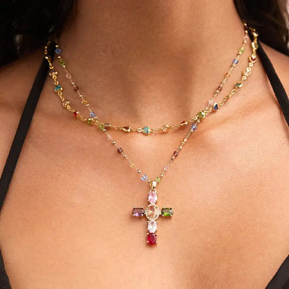 💎🌈Oferta: Collar con cruz de circonitas de colores. Incluye un precioso joyero.