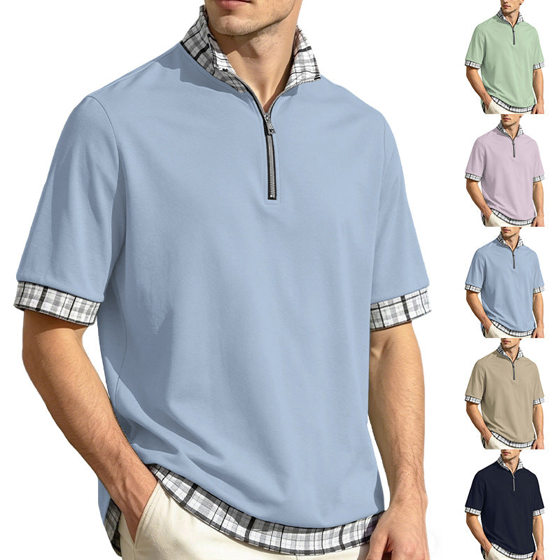 🔥😎【S-3XL】Polo de manga corta para hombre, algodón puro — Cuello con media cremallera, diseño de capas✨