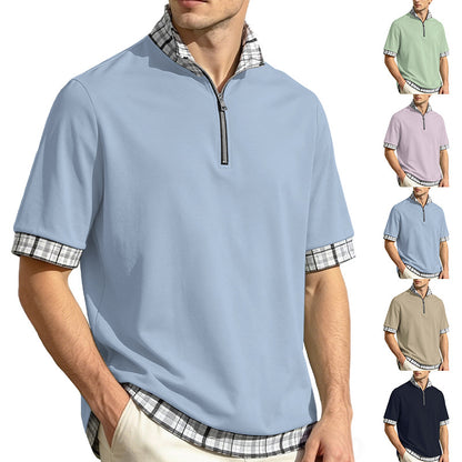 🔥😎【S-3XL】Polo de manga corta para hombre, algodón puro — Cuello con media cremallera, diseño de capas✨
