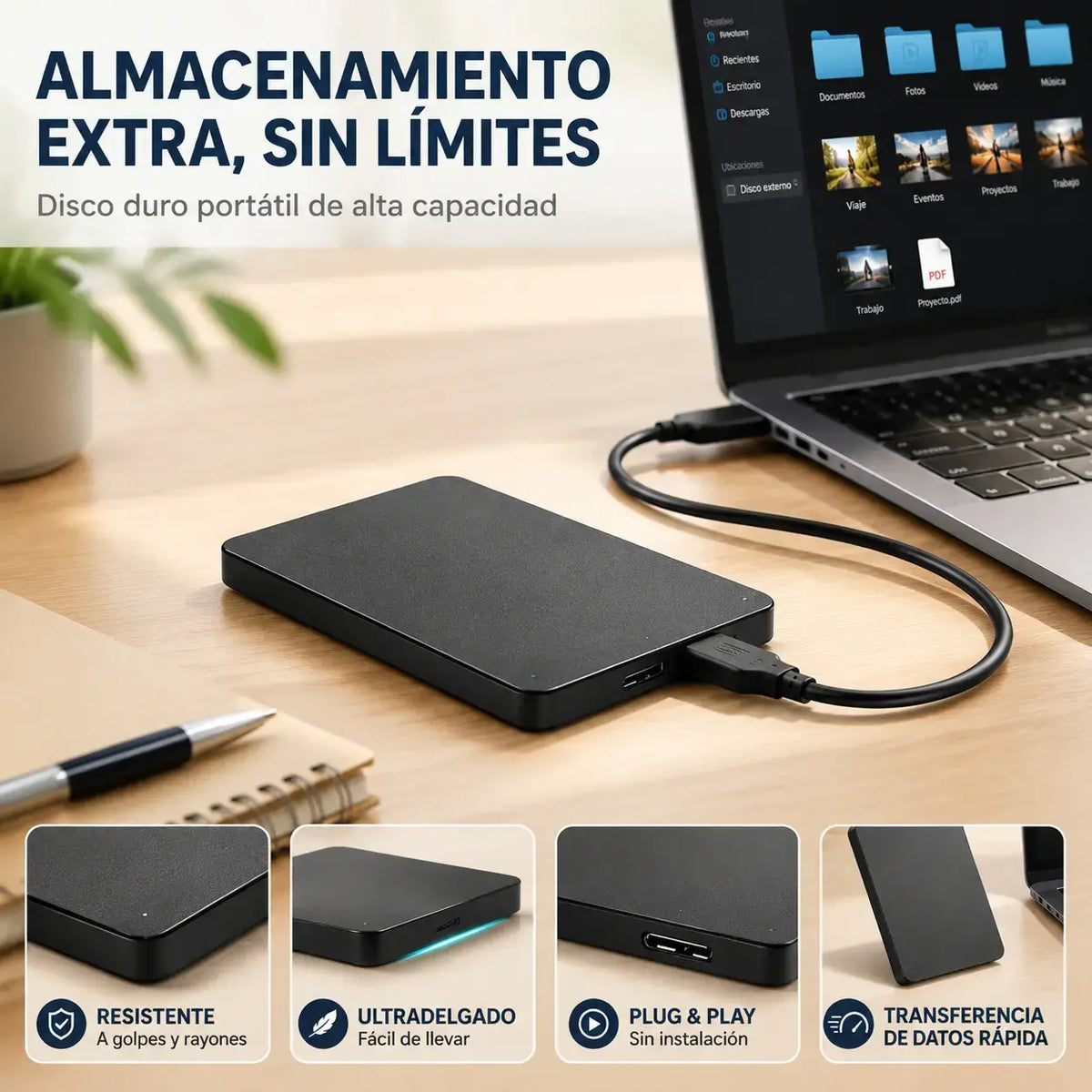 【Última oferta con 50% de descuento】Disco duro móvil de gran capacidad de 20 TB