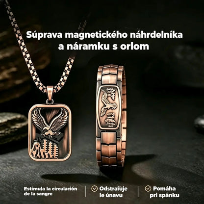 🔥【Náramok + náhrdelník】Pánsky magnetický náramok s dizajnom orla