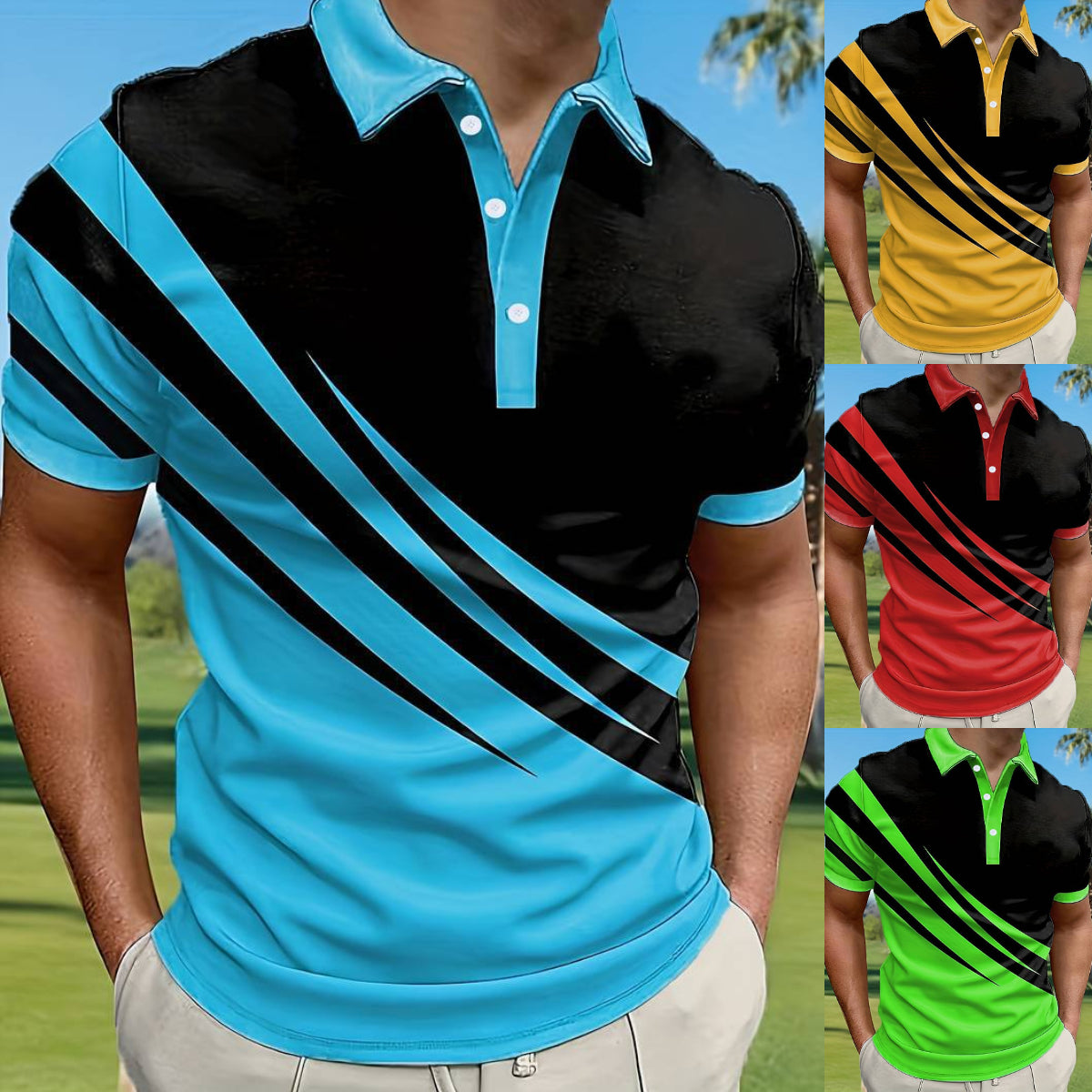 🔥👔【S-6XL】Nuevo Polo de Rayas con Estampado 3D para Hombre - Verano