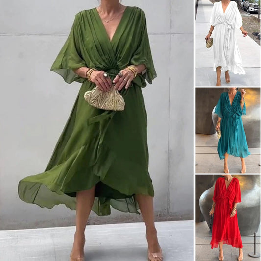 👗Nový štýl na jar a leto 2025. [S-5XL]👗 Šaty s netopierími rukávmi z mäkkého šifónu