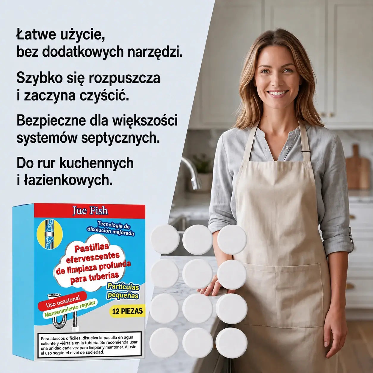 🥳💞 Skuteczne tabletki musujące do udrażniania i czyszczenia rur. Usuwają tłuszcz, włosy, nieprzyjemne zapachy i bakterie. Nadają się do zlewów, toalet i odpływów.