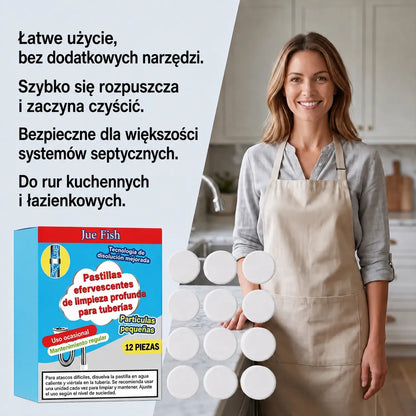 🥳💞 Skuteczne tabletki musujące do udrażniania i czyszczenia rur. Usuwają tłuszcz, włosy, nieprzyjemne zapachy i bakterie. Nadają się do zlewów, toalet i odpływów.