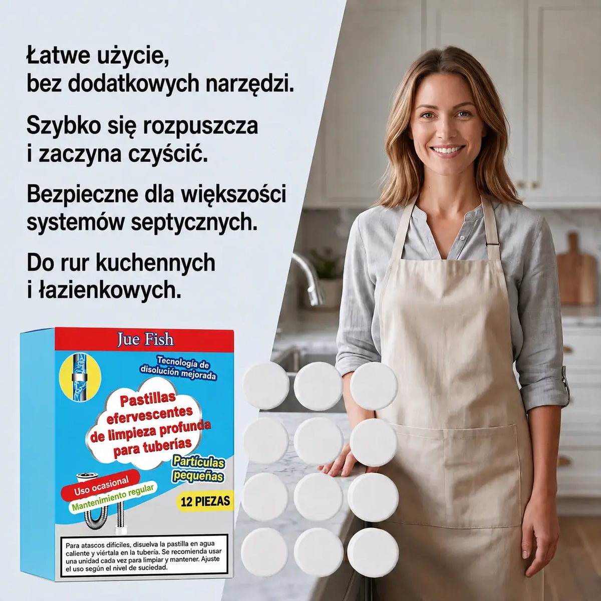 🥳💞 Skuteczne tabletki musujące do udrażniania i czyszczenia rur. Usuwają tłuszcz, włosy, nieprzyjemne zapachy i bakterie. Nadają się do zlewów, toalet i odpływów.