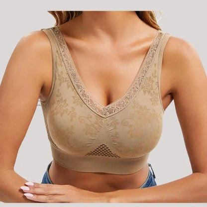 😍🧊[Paquete de 3] ❤️Talla grande 40-120 kg✨Sujetador de encaje sin aros para mujer, alta sujeción