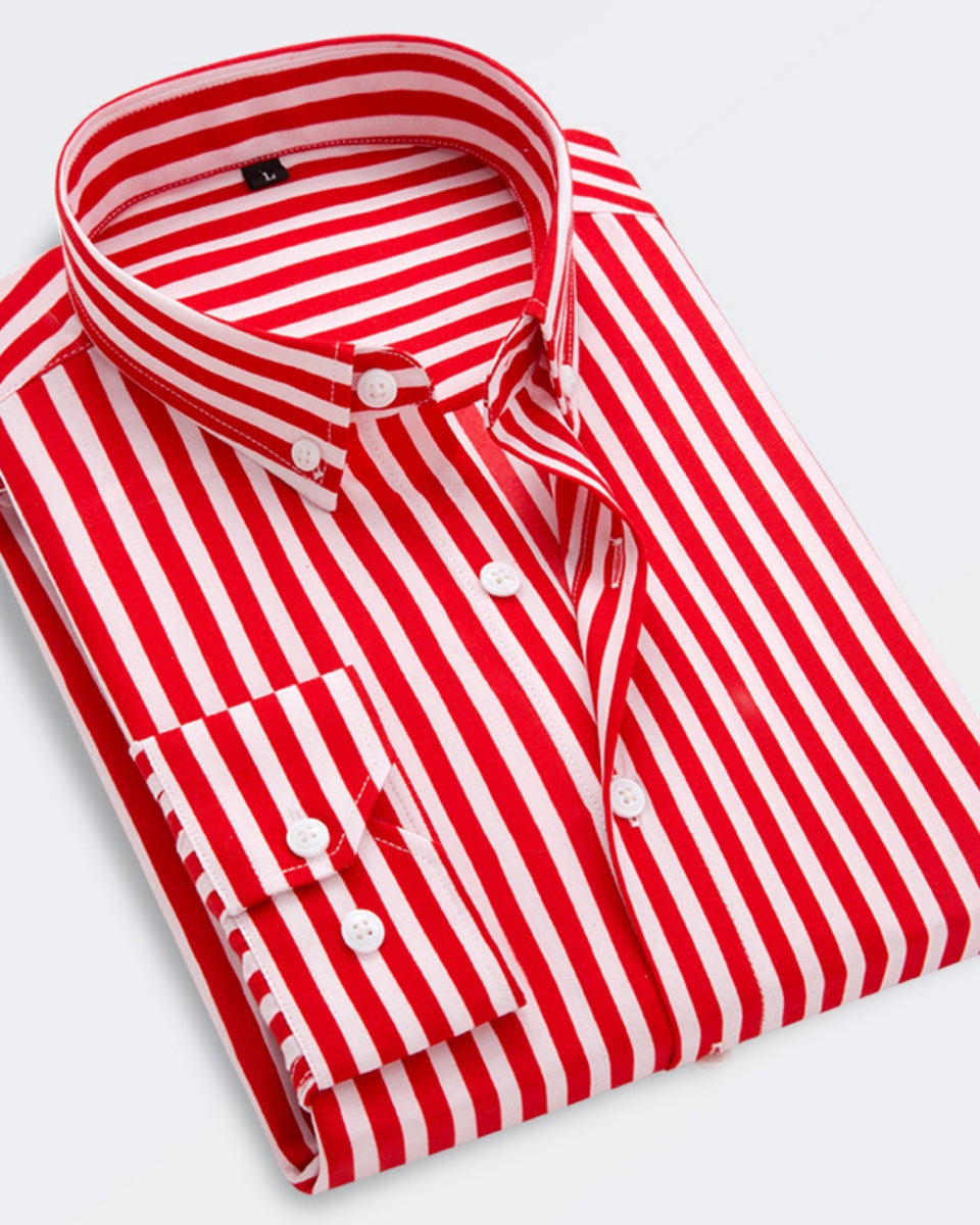 【Promo】Camisa de negocios a rayas de manga larga para hombre 【M-5XL】
