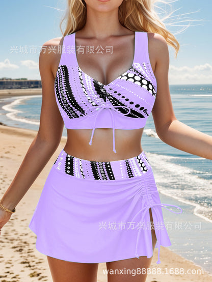 🩱💗【S-2XL】Costum de baie din două piese, confortabil, cu imprimeu și funde