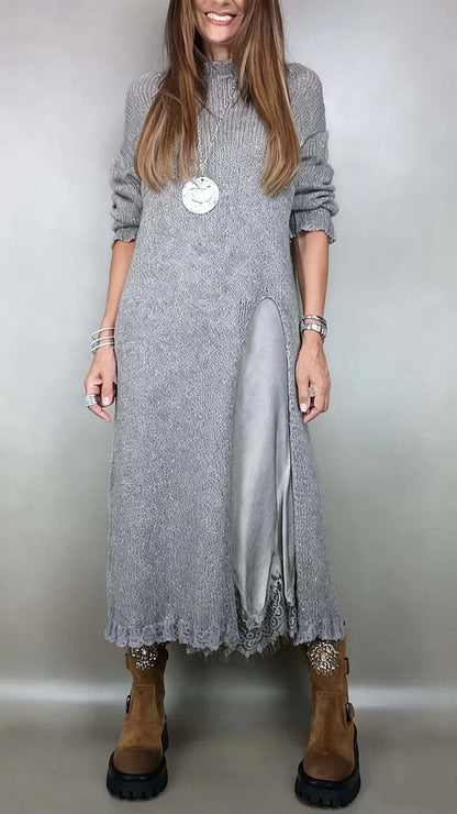 【XS-3XL】👗Nuevo conjunto de encaje, diseño con aberturas, estilo suéter, conjunto de dos piezas vestido-suéter con tirantes y abertura