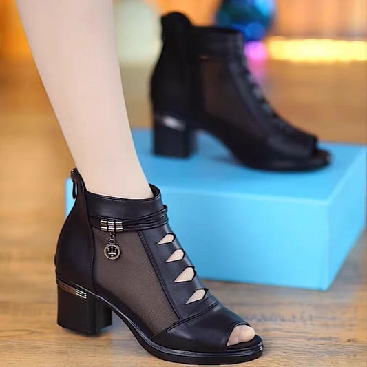 🤩👠【35～41】2025 nové elegantné a pohodlné sandále zo sieťoviny z rybích úst na hrubom podpätku