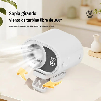🌀 Ventilador manos libres con pantalla LED, clip integrado y 199 niveles de ajuste