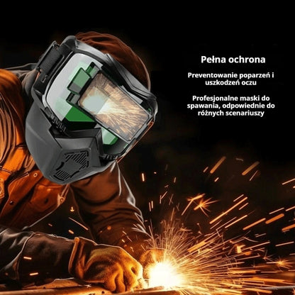 😎 W pełni automatyczna maska spawalnicza z ochronną osłoną i regulacją natężenia światła dla spawaczy