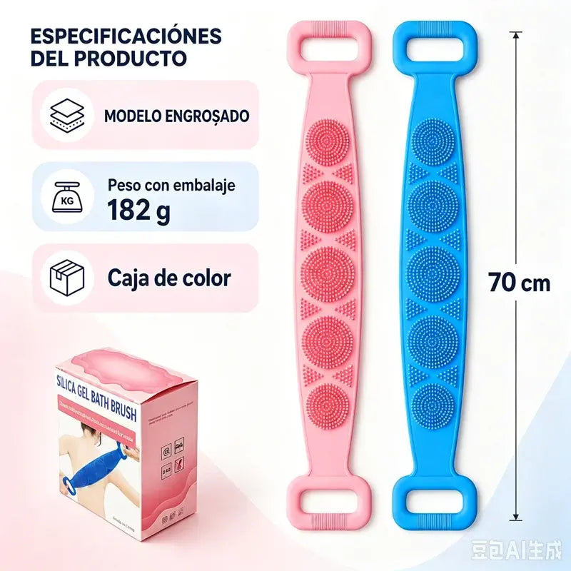 🔥Compra 1 y llévate 1 gratis🔥🛁 Guante de Baño de Silicona de Doble Cara – Exfoliante Corporal Extra Largo para Limpiar Fácilmente la Espalda