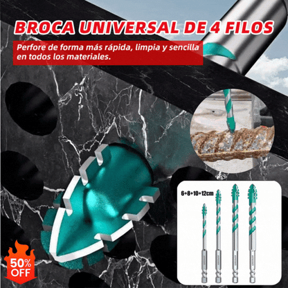 🔩 6+8+10+12mm✨Broca de 4 Filos Multimaterial – Perforación Rápida y Precisa en Acero, Vidrio y Cerámica 💪✨