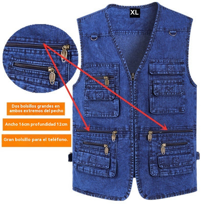 💥👨‍💼-49 OFF%【XL-7XL】2026 Chaleco vaquero multibolsillos para hombr