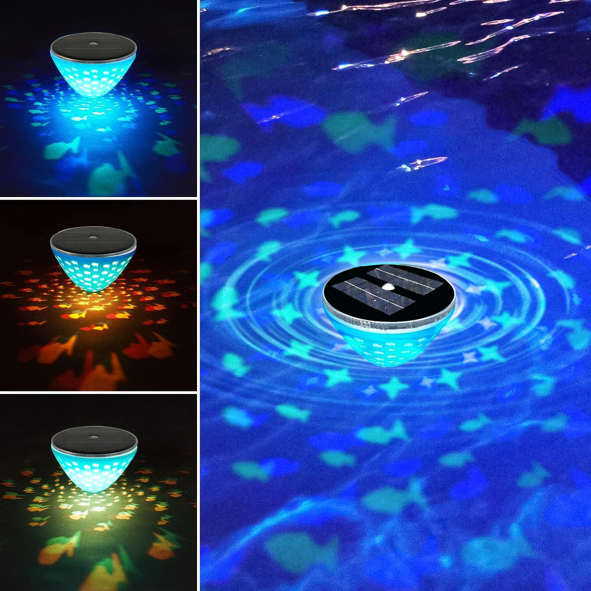 ☀️🐠 Lámpara solar flotante para piscina con proyección de peces💡💦