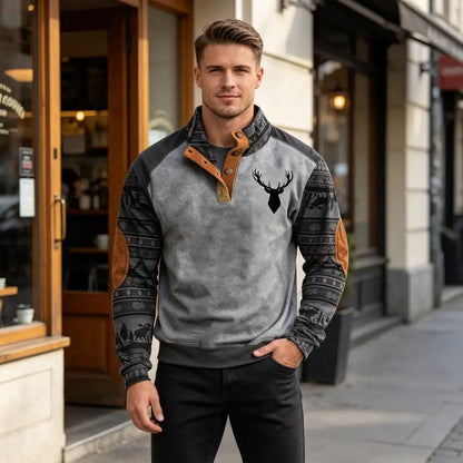 ⭐🔥【S-5XL】Camisa Henley retro para hombre con estampado digital 3D y corte holgado a la moda.